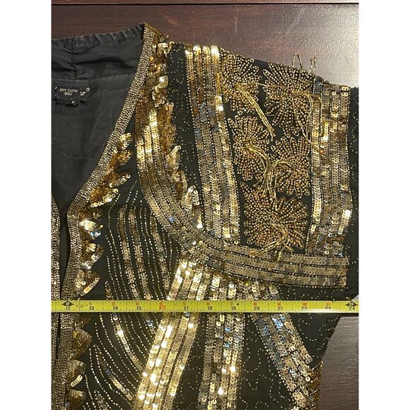 Vintage Tan Chho Gold Beaded Sequin‎ Jacket Dress Gown 1980s Glam - Picture 9 of 13